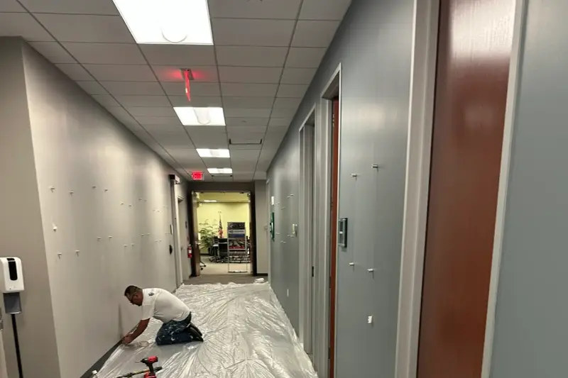 Office corridor, floors fully covered